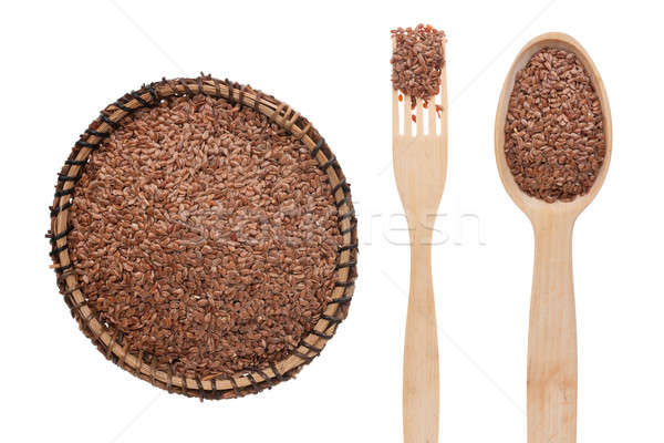 Flax seed in a plate, fork and spoon Stock photo © alekleks