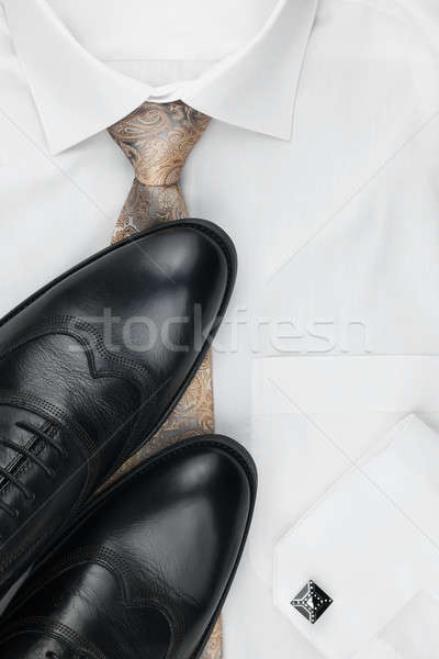 Klasyczny buty tie biały shirt miejsce Zdjęcia stock © alekleks