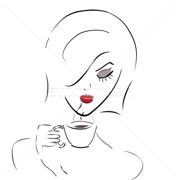 Girl with Coffee Cup or Tea. Vector of a Woman in a Cafe
 Stock photo © Aleksa_D