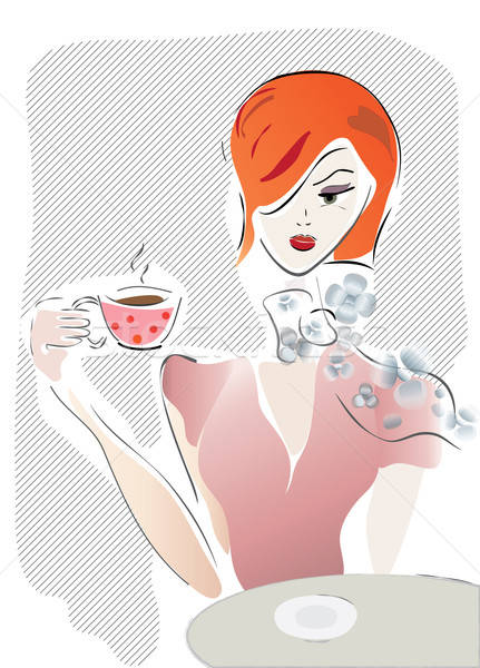 Meisje koffiekopje thee vector vrouw cafe Stockfoto © Aleksa_D