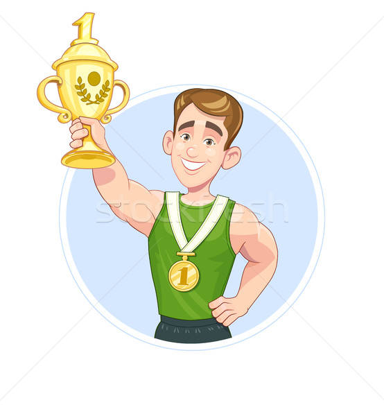 Winner sportsman with cup and medal vector Stock photo © Aleksangel