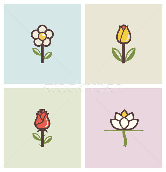 Stock photo: flowers set of icons