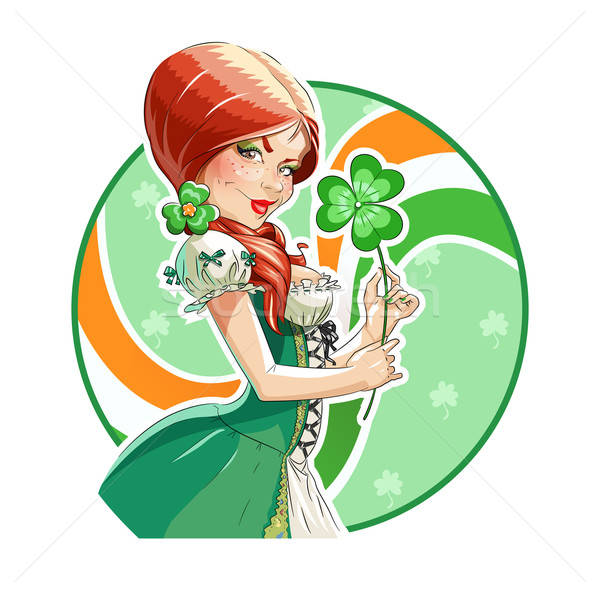 Belle fille Shamrock saint jour eps10 isolé [[stock_photo]] © Aleksangel