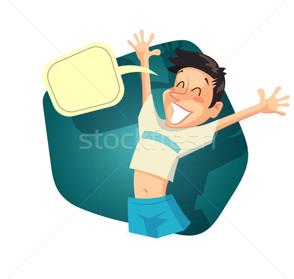 Stock photo: Glad boy with speech bubble. Vintage style illustration