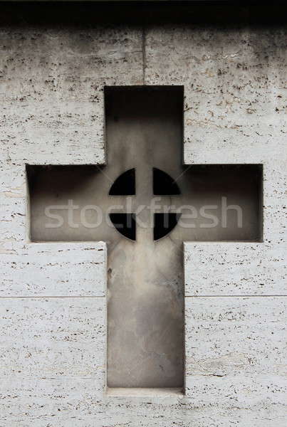 Stock photo: Carved cross gravestone