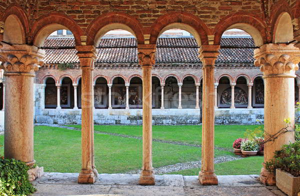 Columns and arches in the medieval cloister of Saint Zeno Stock photo © alessandro0770