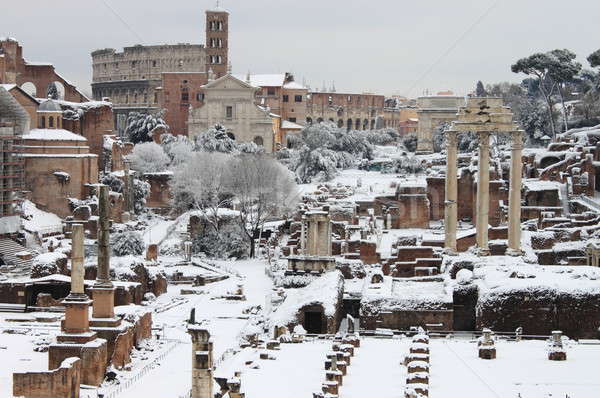 Római fórum hó Róma Olaszország építészet Stock fotó © alessandro0770