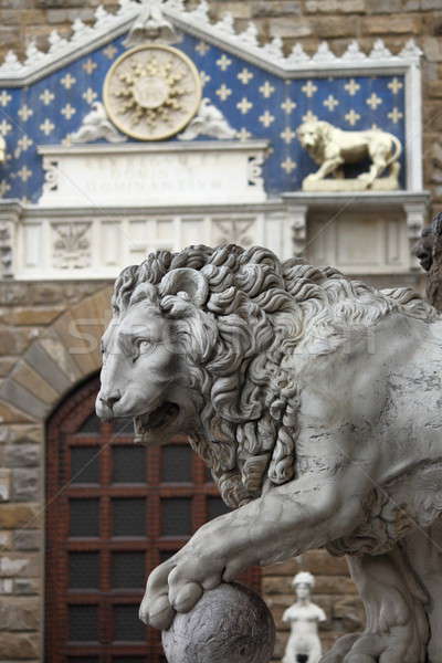 獅子 佛羅倫薩 雕像 廣場 意大利 貓 商業照片 © alessandro0770