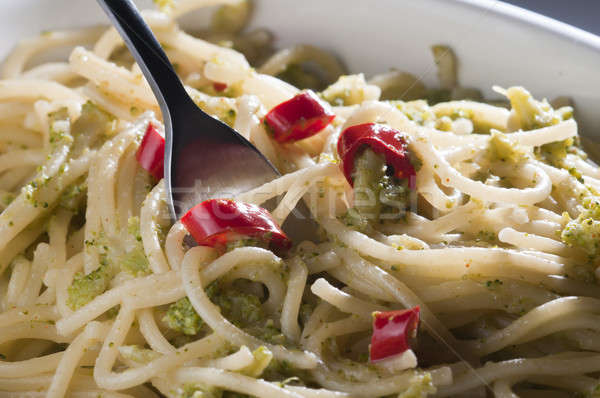 Italian dish of spaghetti with broccoli and hot pepper Stock photo © AlessandroZocc