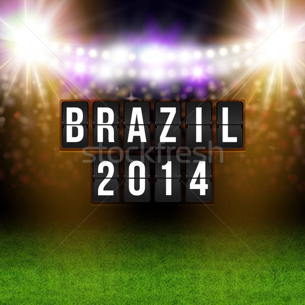 Brazil 2014 football poster. Stadium background and timetable st Stock photo © alevtina