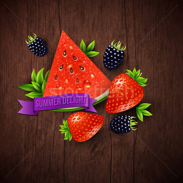 Abstract zomer poster watermeloen aardbei BlackBerry Stockfoto © alevtina