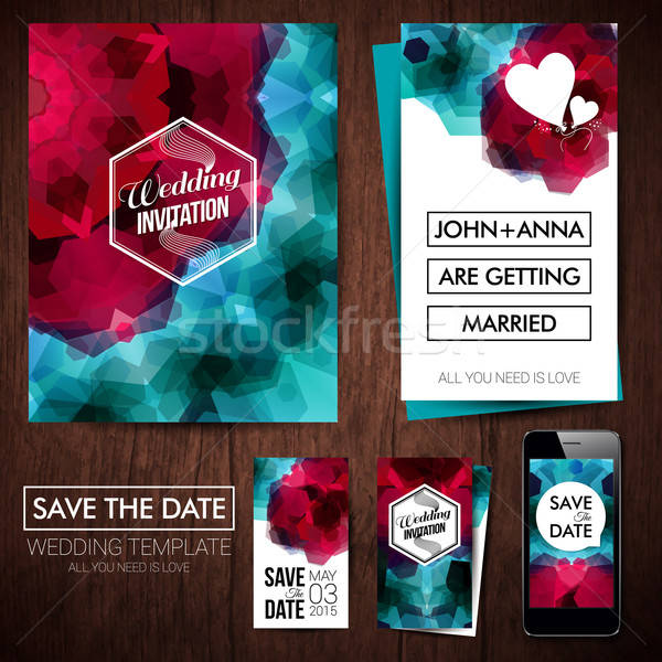 Save the date for personal holiday. Set of wedding invitation ca Stock photo © alevtina