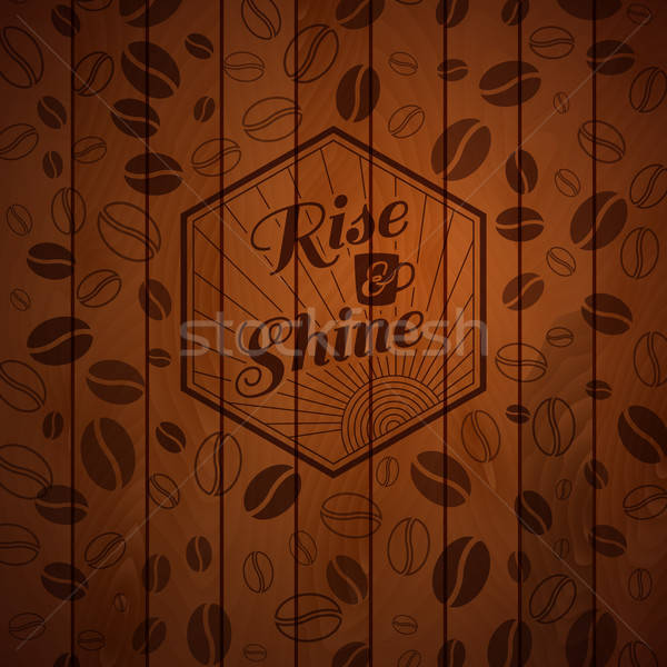 Wooden panel with burnt out label and coffee beans. Stock photo © alevtina