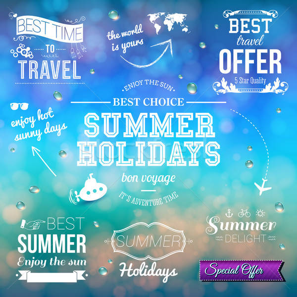 Summer design on blurred background. Set of typographic labels f Stock photo © alevtina