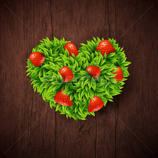 Stockfoto: Natuurlijke · hart · bladeren · aardbeien · voorjaar