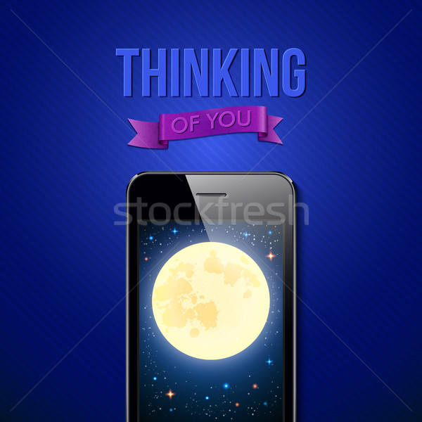Thinking of You. Romantic poster with night scene, full moon and Stock photo © alevtina