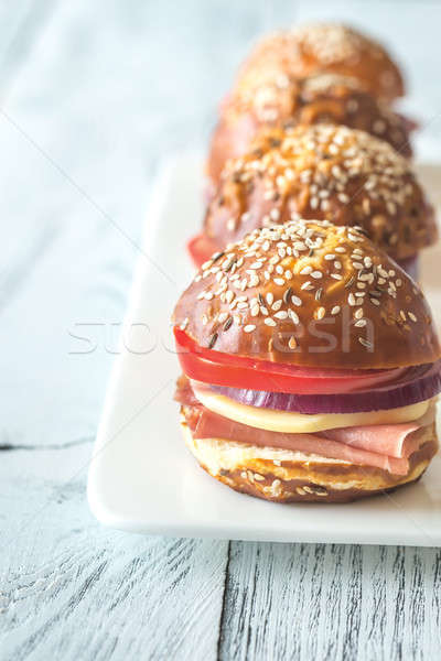 Sandwiches with cheese and ham on the plate Stock photo © Alex9500