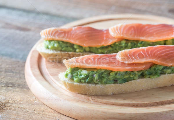 Toasts with guacamole and smoked salmon Stock photo © Alex9500