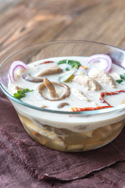 Glass bowl of thai tom kha kai soup Stock photo © Alex9500