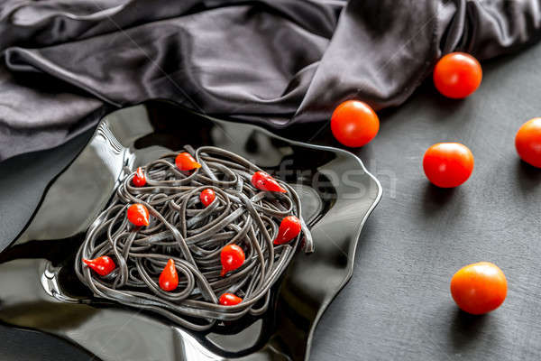 Pasta with wheat germ and black cuttlefish ink Stock photo © Alex9500