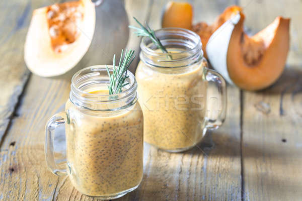 Stock photo: Glasses of pumpkin chia seed pudding