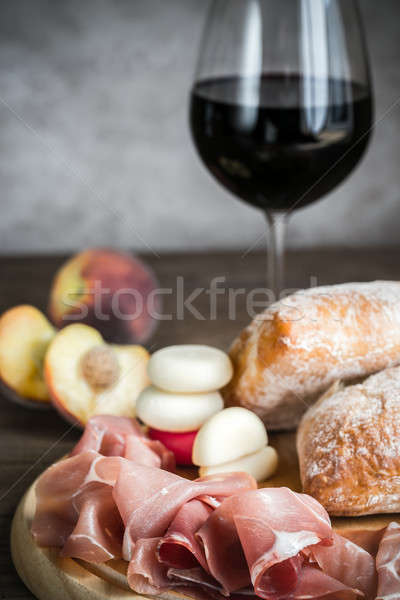 Red wine with prosciutto and ciabatta Stock photo © Alex9500