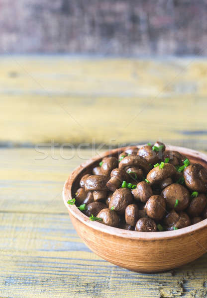 Stock photo: Bowl of soy balsamic roasted mushrooms