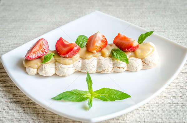 Meringue cake with cream and fresh strawberries Stock photo © Alex9500