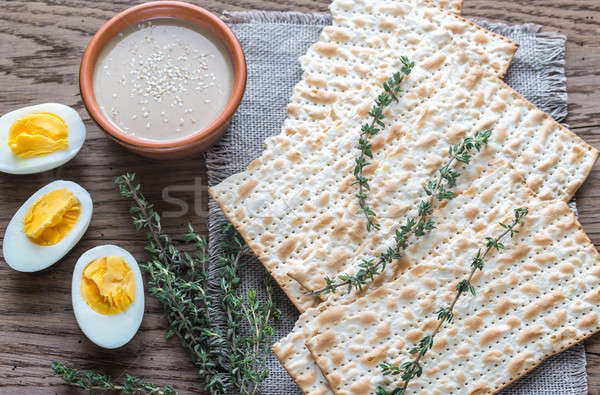 Bowl of tahini with matzos Stock photo © Alex9500
