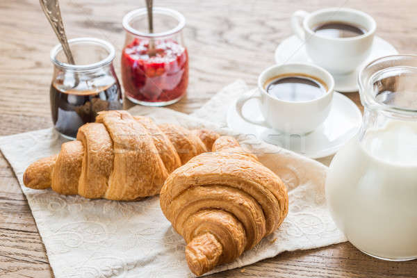 Stock photo: Croissants with cups of coffee