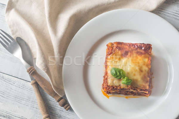 Foto d'archivio: Lasagne · tavolo · in · legno · alimentare · foglia · sfondo