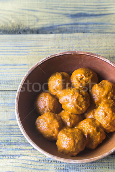 Bowl of turkey meatballs with curry sauce Stock photo © Alex9500