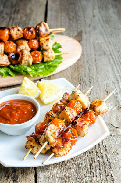 Grilled chicken skewers with cherry tomatoes Stock photo © Alex9500
