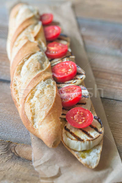 Szendvics grillezett koktélparadicsom papír utca kenyér Stock fotó © Alex9500