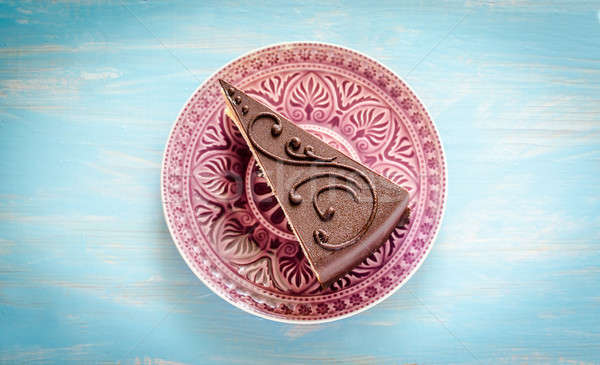 Pastel de chocolate púrpura placa fondo torta restaurante Foto stock © Alex9500