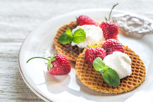 Belgian waffles with ricotta and strawberries Stock photo © Alex9500
