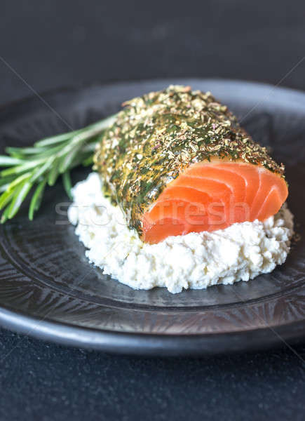 Salmon in mint sauce with herbs and ricotta Stock photo © Alex9500