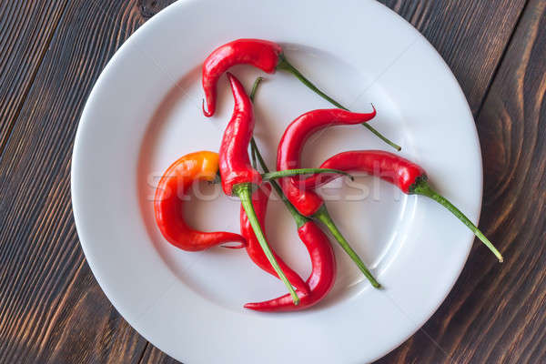 Foto d'archivio: Peperoncino · bianco · piatto · cucina · rosso · impianto