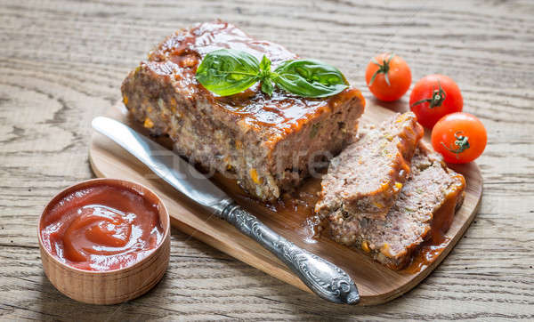 Hús cipó barbecue szósz fa deszka étel levél Stock fotó © Alex9500
