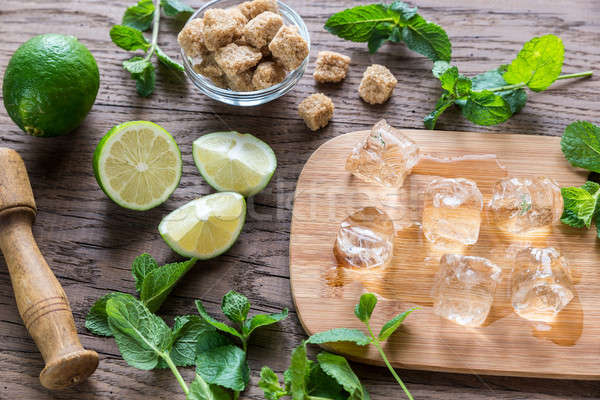 Ingredients for mojito on the wooden background Stock photo © Alex9500