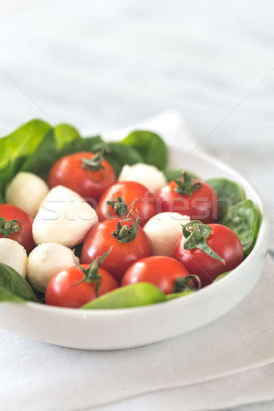 Fresh cherry tomatoes with mozzarella and spinach leaves Stock photo © Alex9500