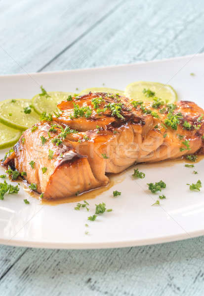 Honey lime salmon on the plate Stock photo © Alex9500