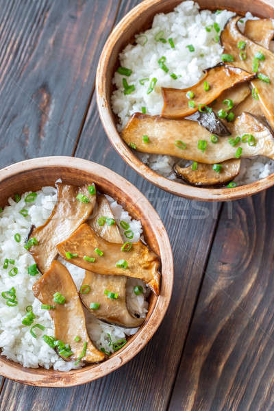 Bowls of rice with teriyaki king oyster mushrooms Stock photo © Alex9500