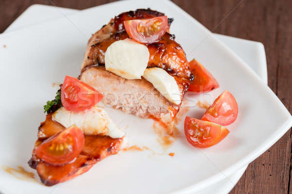 курица-гриль стейк моцарелла помидоры черри ресторан пластина Сток-фото © Alex9500