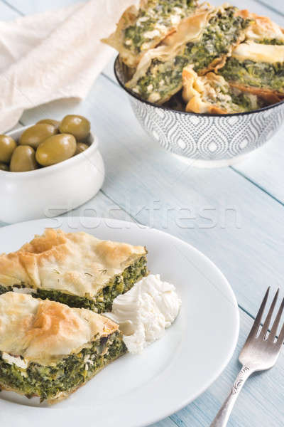 Teil griechisch Spinat pie Holz Essen Stock foto © Alex9500