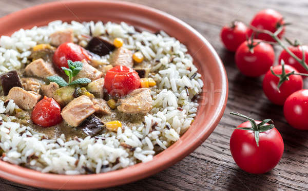 Thai green chicken curry with mix of white and wild rice Stock photo © Alex9500