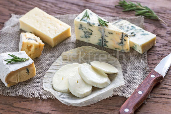 Unterschiedlich Käse blau Messer Frühstück weiß Stock foto © Alex9500