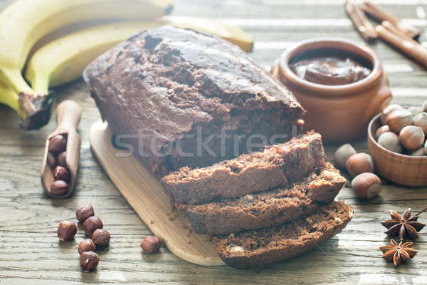Loaf of banana-chocolate bread with chocolate cream Stock photo © Alex9500