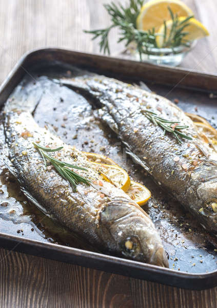 Stock foto: Gebacken · Meer · Bass · Zitrone · Rosmarin · Essen