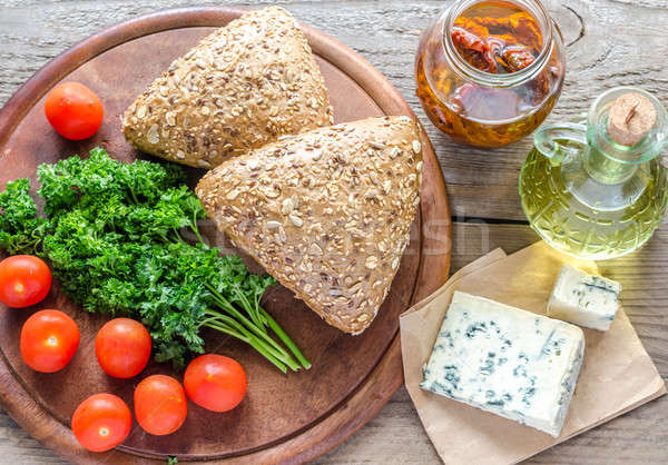 Flax-seed buns with blue cheese and tomatoes Stock photo © Alex9500